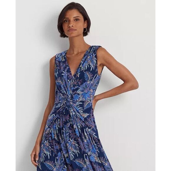 Lauren Ralph Lauren Floral Twist-Front Jersey Sleeveless Dress - Picture 4 of 8